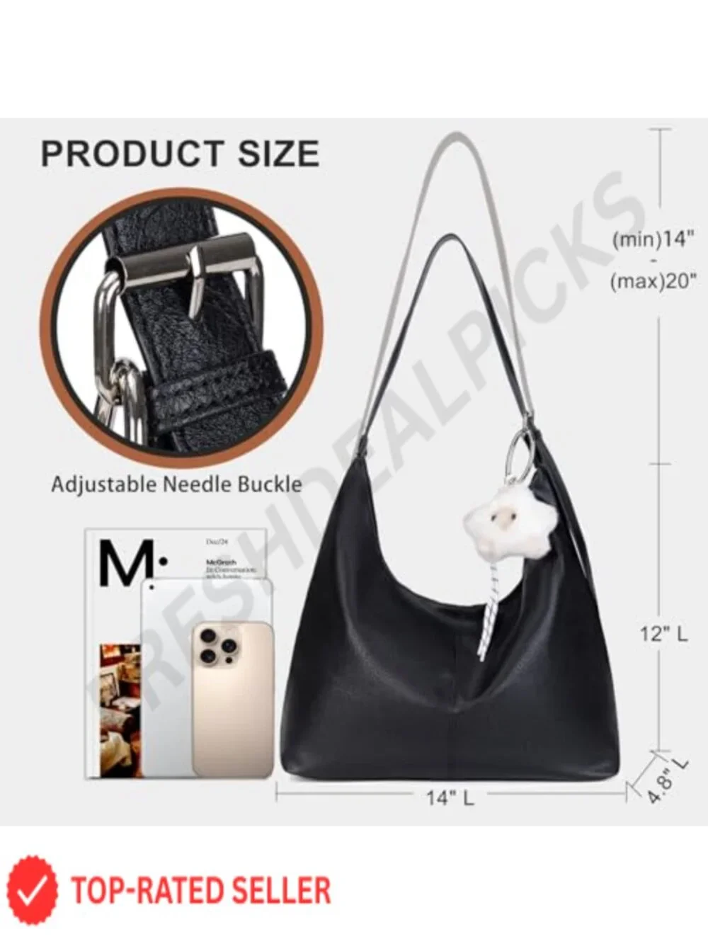 Large Slouchy Hobo Bag for Women - Vegan Leather Tote, Foldable Crossbody Purse